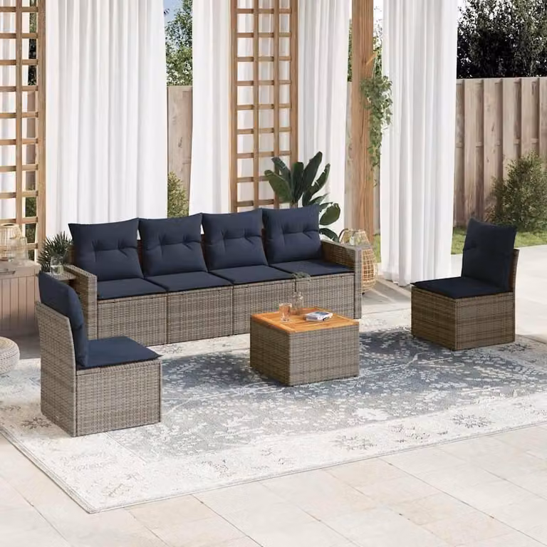 Maison Exclusive - Set divano da giardino 7 pezzi con cuscini, grigio, polyrattan
