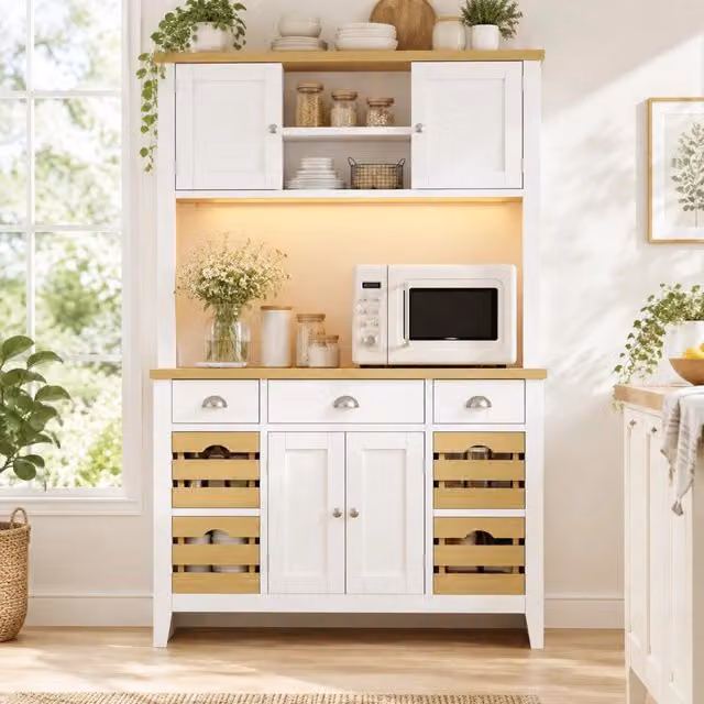Colonna da cucina con LED RGB; ante soft-close; ripiani regolabili e 4 cesti estraibili; bianca