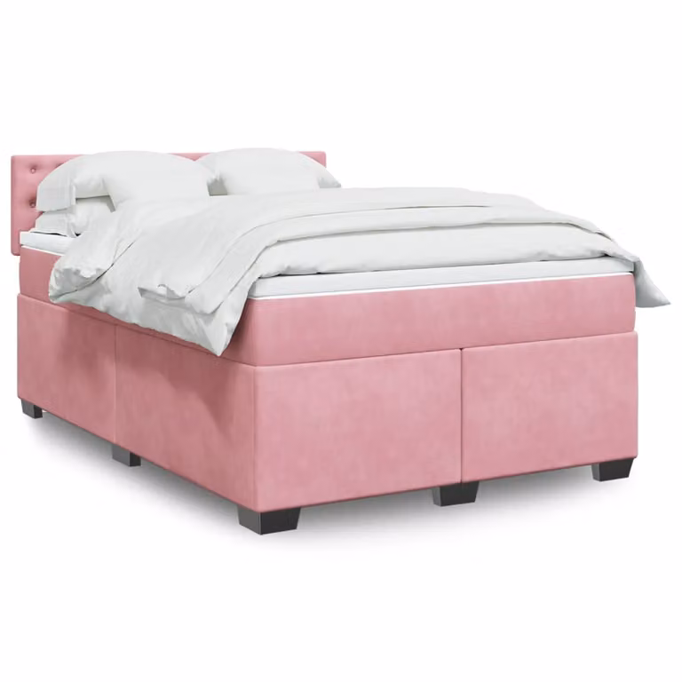 vidaXL Giroletto a Molle con Materasso Ibrido in Velluto Rosa e Bianco L/P/H: 160 x 200 cm