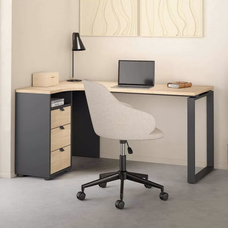Dmora Scrivania Medard 99.6x150x75.6h cm Grigio, 3 Cassetti Materiale Piano in Legno Nobilitato