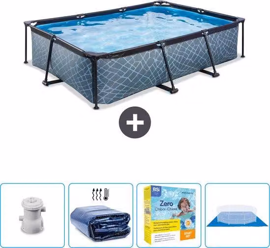 Piscina rettangolare - 300 x 200 x 65 cm - con copertura solare inclusa - Pacchetto di inclusione - Copertura per il fondo - Ora a un