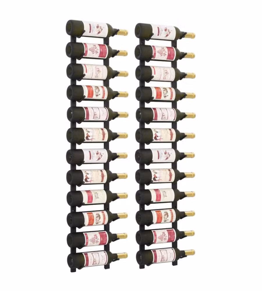 Set di 2 Portavini da Parete vidaXL in Ferro Nero per 12 Bottiglie L: 116 cm, P: 19 cm, H: 11 cm – 2