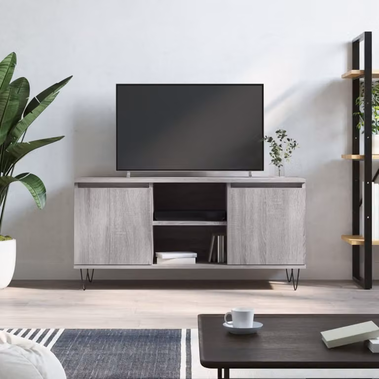 Mobile Porta TV Moderno vidaXL in Legno e Metallo, Grigio, L 104 x P 35 x H 50 cm