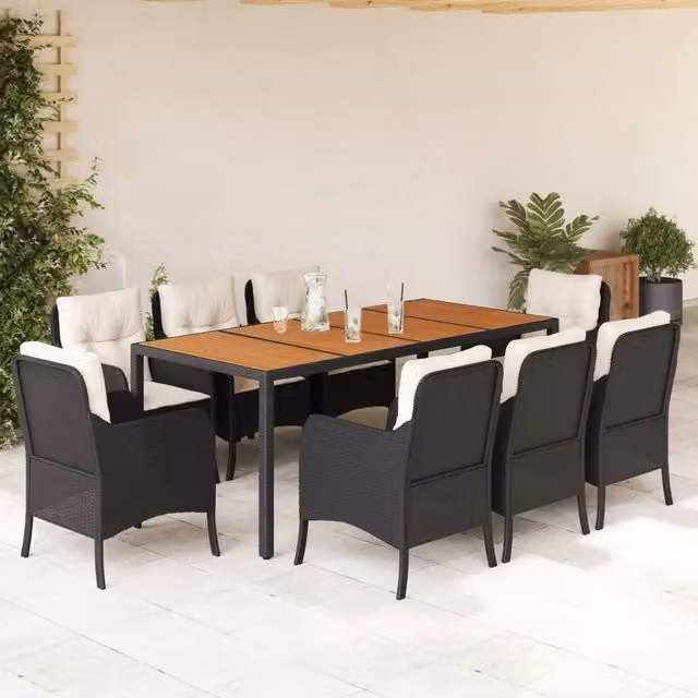 Set da pranzo da giardino vidaXL in legno di acacia e polyrattan nero e bianco con 9 pezzi – 1