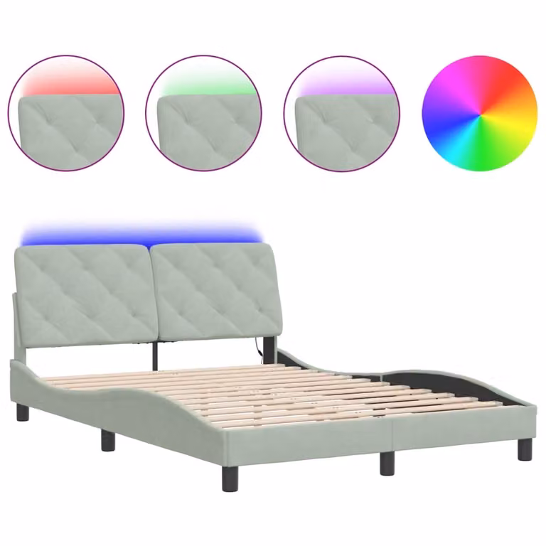 Giroletto con LED senza Materasso Grigio Chiaro 120x200 cm in Velluto