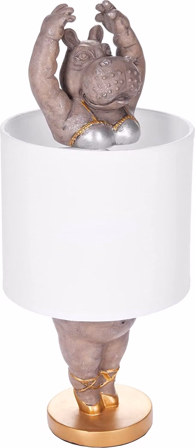 BRUBAKER Lampada da tavolo o da comodino hippo ballerina - Lampada da tavolo con base in Vetroceramica e paralume in tessuto - altezza 43 cm, bianco grigio