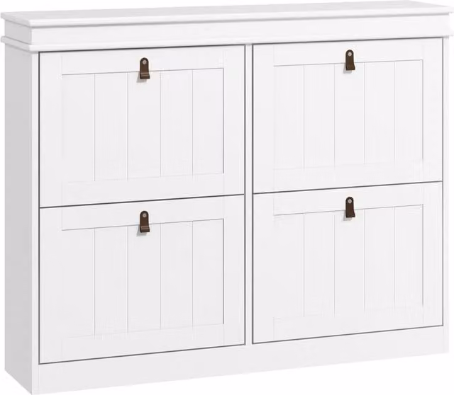 Scarpiera Salvaspazio Slim HOMCOM con 4 Ante a Ribalta e Ripiani Regolabili, Bianco Opaco – 1