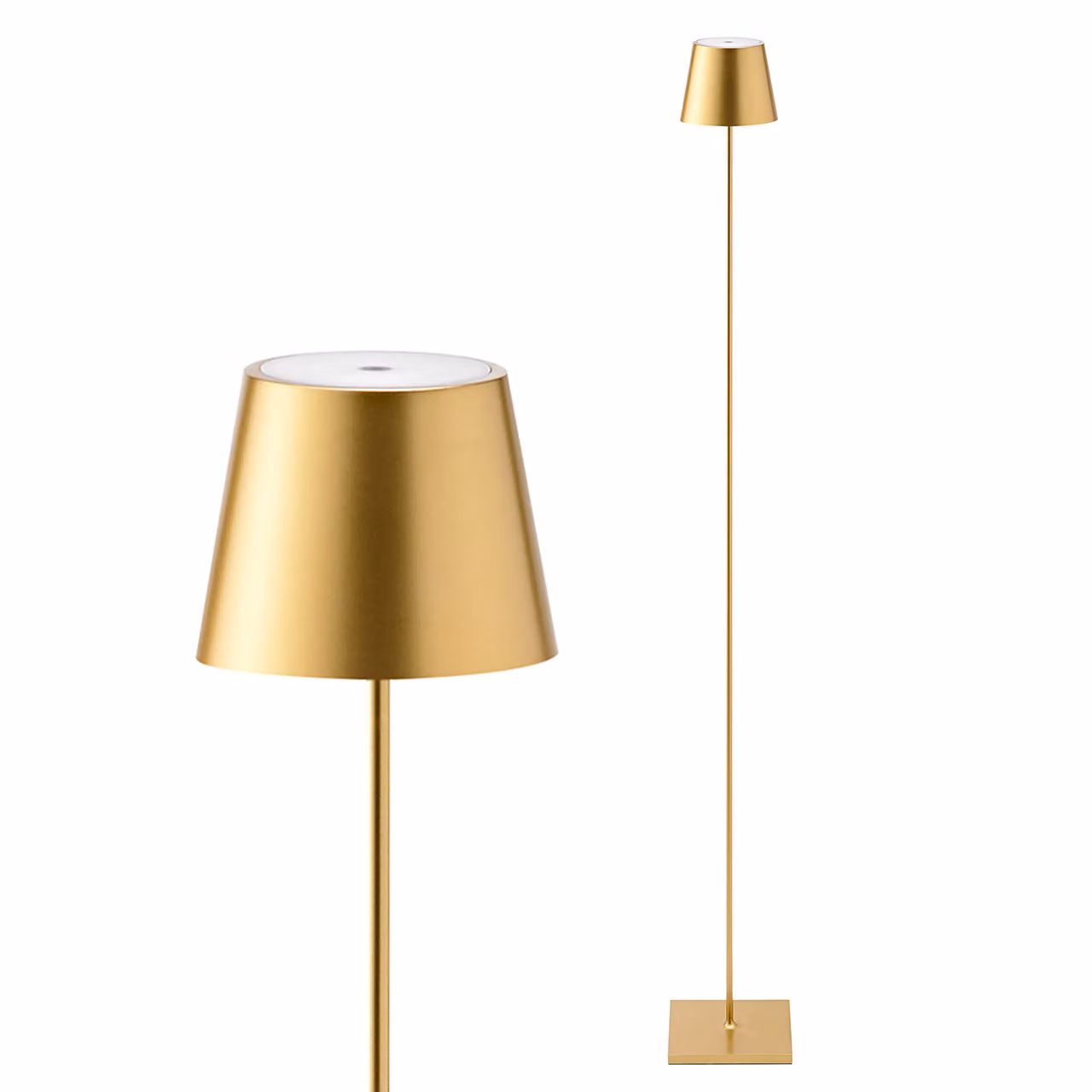 Lampada da terra a LED ricaricabile Nuindie per esterni, grado di protezione IP54, altezza 120 cm, color oro
