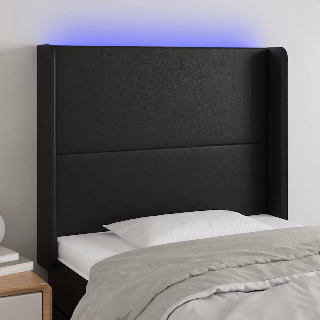 Testiera per letto vidaXL in similpelle nera con illuminazione LED e porta di ricarica USB, L: 103 cm, P: 16 cm, H: 118-128 cm