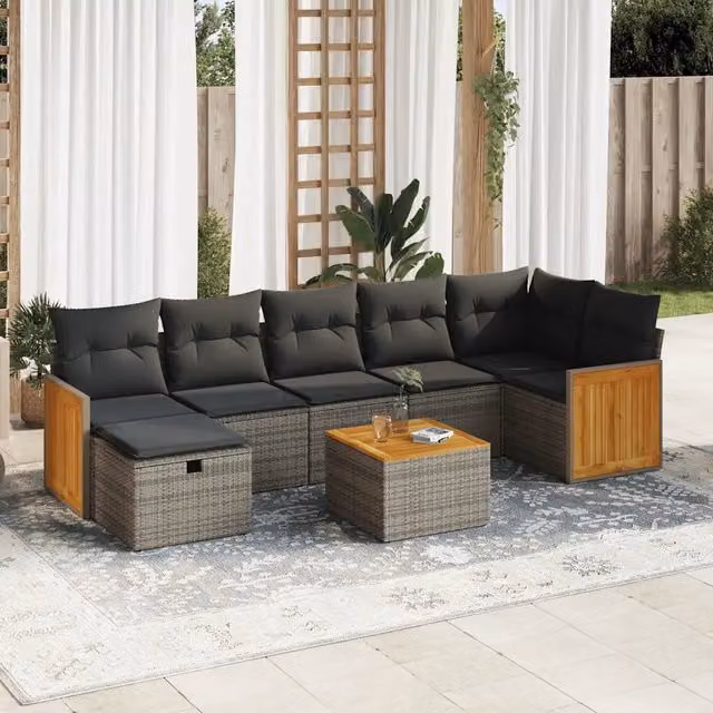Set Divano da Giardino 8 pz con Cuscini Grigio in Polyrattan 3326050