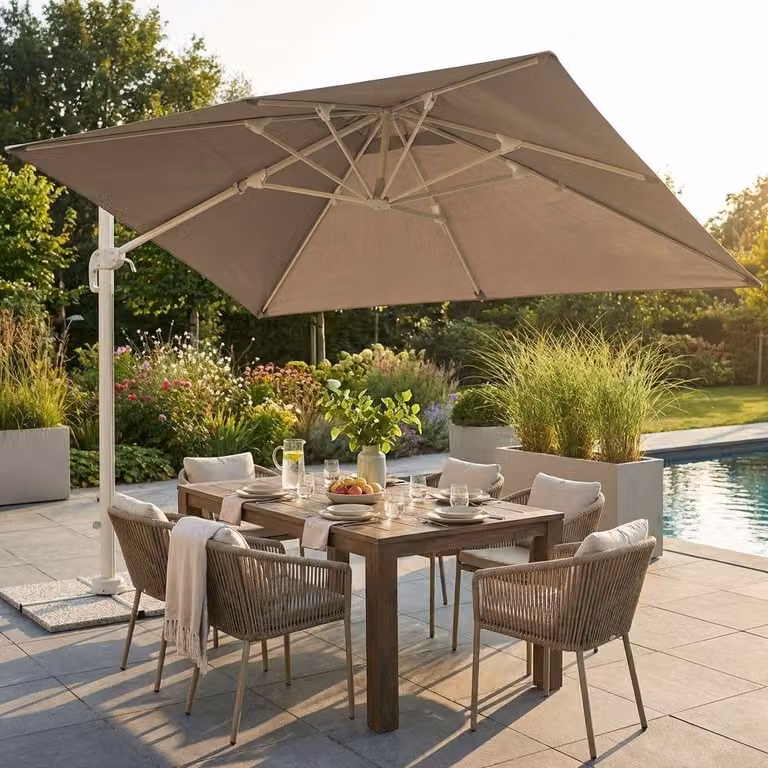 Milani Home - ombrellone da giardino 3 x 4 m palo laterale decentrato in alluminio, telo poliestere tortora, per terrazzo, piscina e dehor