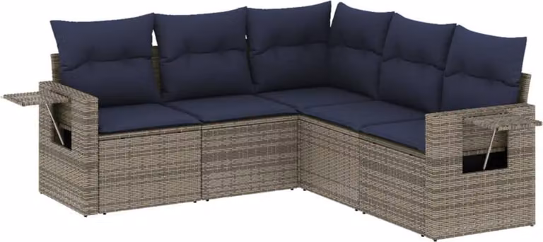 Set Divani da Giardino 5 pz con Cuscini Grigio in Polyrattan