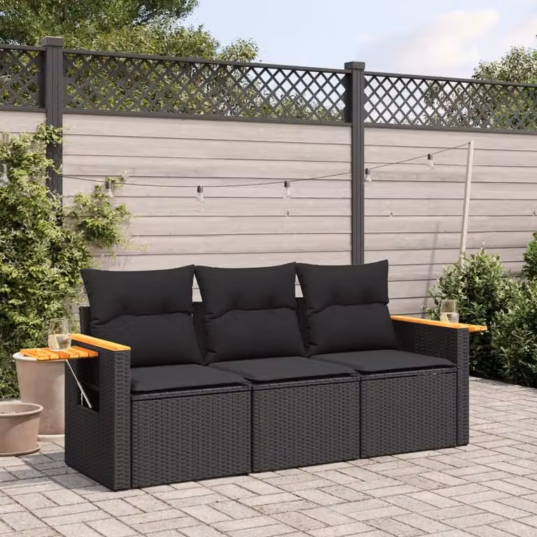 Maison Exclusive - Set Divani da Giardino 3 pz con Cuscini in Polyrattan Nero