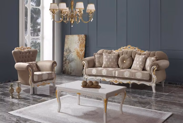 Couchgarnitur Sofagarnitur Polstersofa Stoffsofa Dreisitzer Braun Set Sofa
