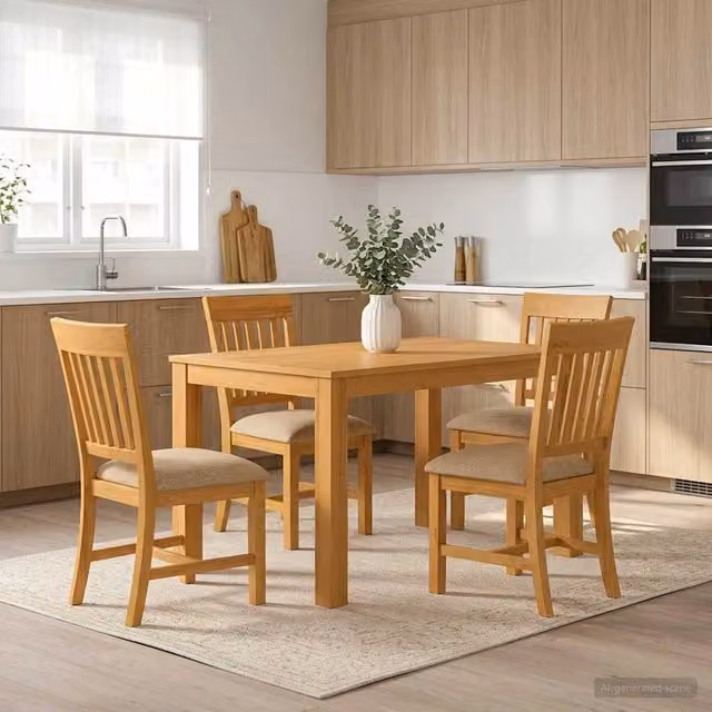 Set da pranzo moderno vidaXL in legno di quercia beige composto da tavolo rettangolare e 4 sedie