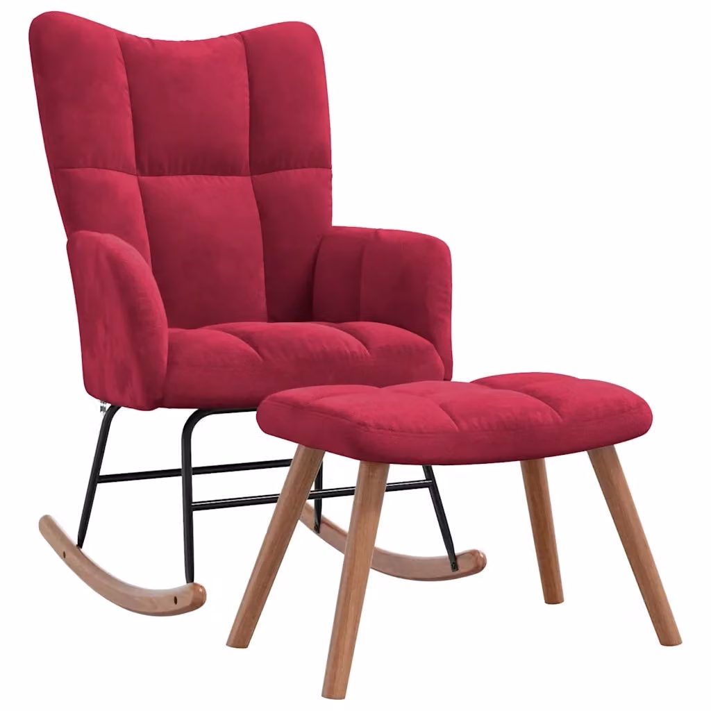 Poltrona a dondolo relax con poggiapiedi vidaXL in velluto rosso – 2