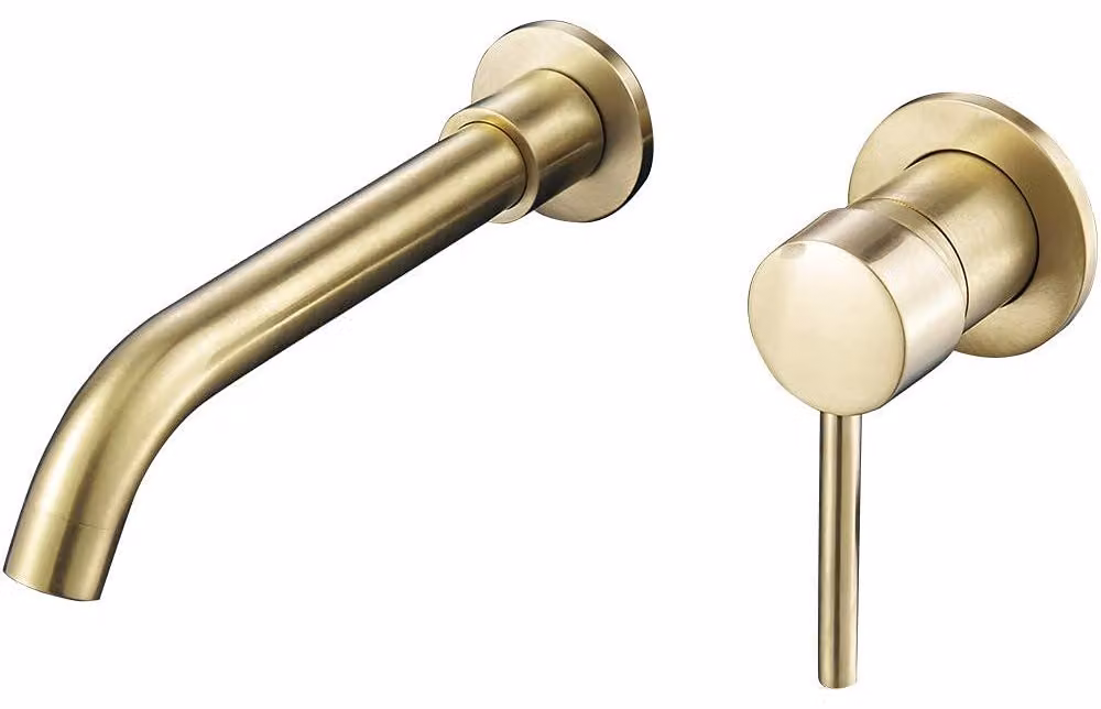 Miscelatore monocomando per lavabo, finitura oro spazzolato, corpo in ottone, forma rotonda