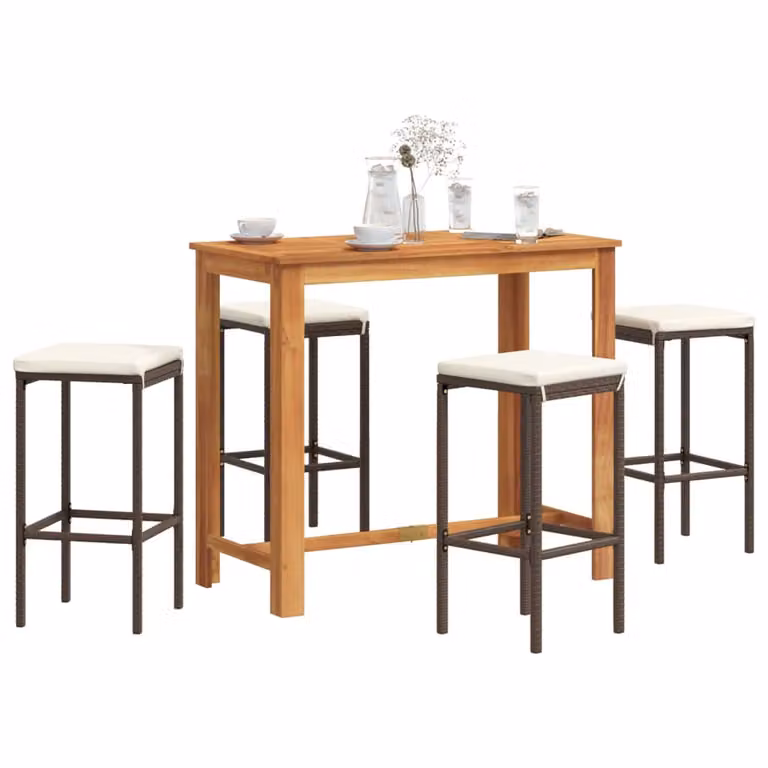 Set Bar da Giardino vidaXL in 5 Pezzi in Legno di Acacia e Polyrattan Marrone e Bianco