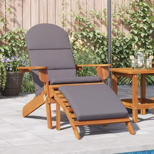 Sedia da giardino vidaXL in legno di acacia con cuscini grigi e braccioli