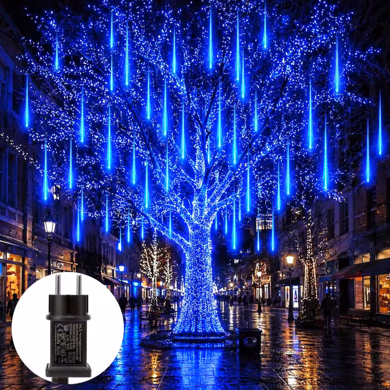Catena luminosa a forma di cristalli di ghiaccio, 192 LED, decorazione natalizia, adatta per interni ed esterni, ideale per inverno, Halloween, grondaie, finestre, giardini, balconi. Colore: blu