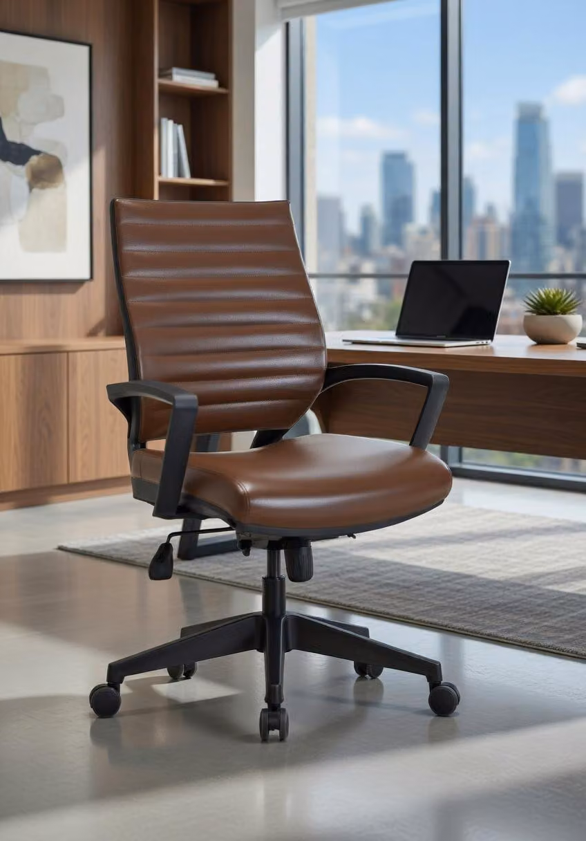 Sedia da ufficio confortevole, rivestita in ecopelle e dotata di schienale ergonomico