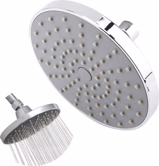 Accessori da bagno in argento, soffione doccia rotondo da 6 pollici ad alta pressione, finitura cromata, stabilità della temperatura 0-80 gradi.