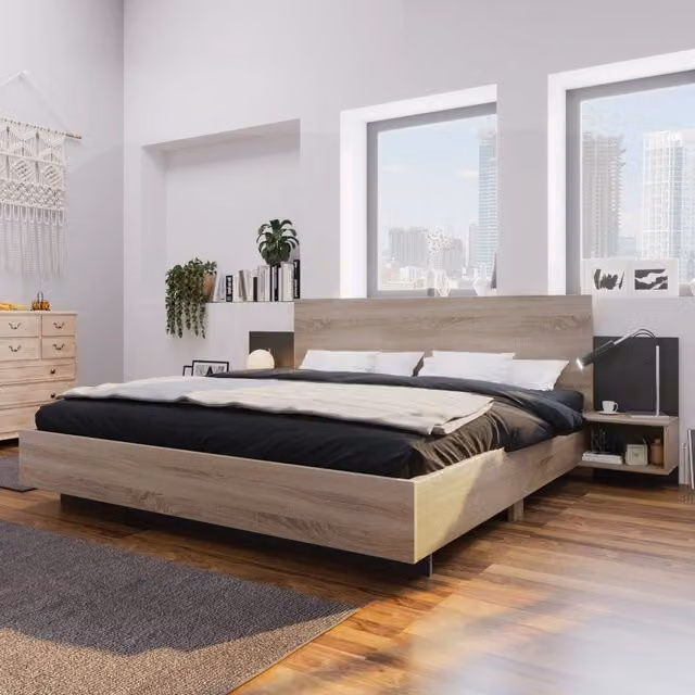 letto in legno massello grigio scuro 205.5 x 235 cm