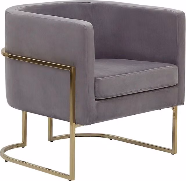 Poltrona Beliani in Velluto Grigio con Struttura in Metallo e Schienale a Tubo Stile Glamour