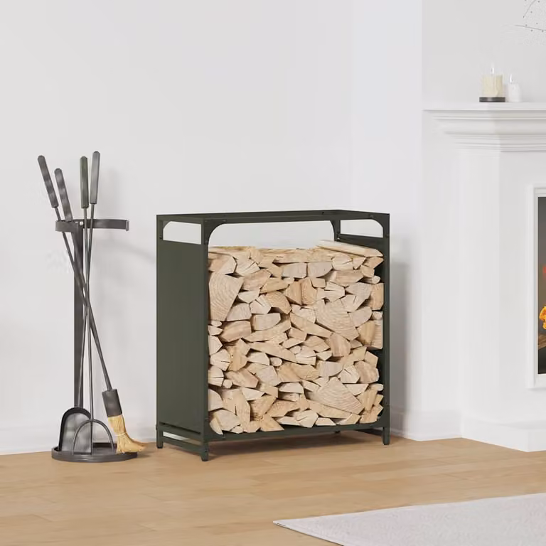 Rastrelliera per legna da ardere vidaXL in acciaio, colore verde oliva, L 60 cm x P 28 cm x H 65 cm
