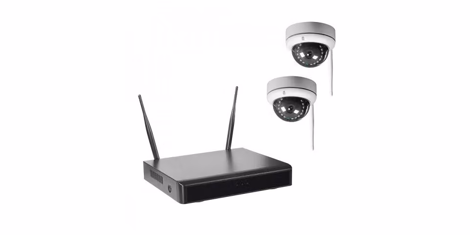 NVR Wi-Fi con 2 telecamere a cupola wireless WR100D, disco rigido HDD da 2 TB, Wi-Fi