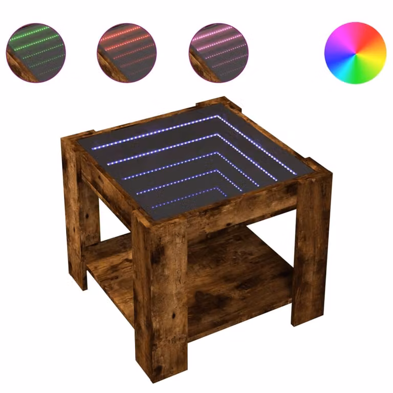 Tavolino Salotto con LED Rovere Fumo 53x53x45 cm Multistrato
