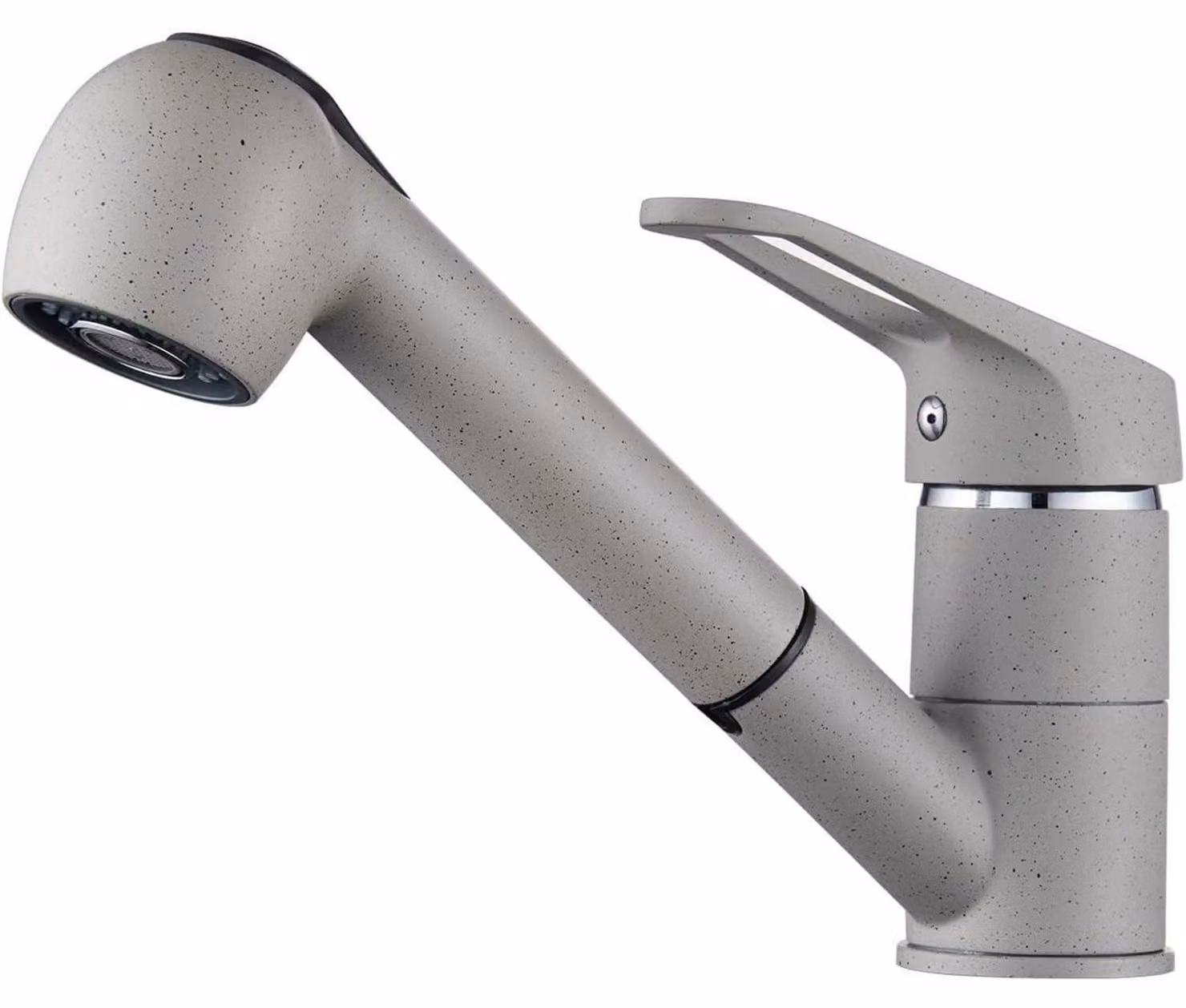 Miscelatore da cucina estraibile con doccetta, finitura grigio granito, 2 getti, girevole a 360°, alta pressione