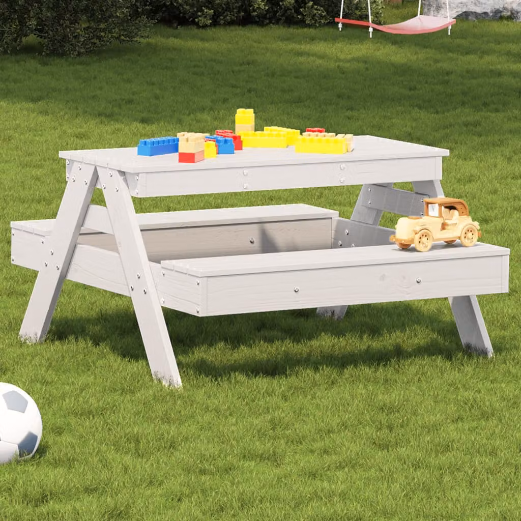 vidaXL Tavolo Picnic per Bambini in Legno di Pino Bianco L: 88 cm, P: 97 cm, H: 52 cm