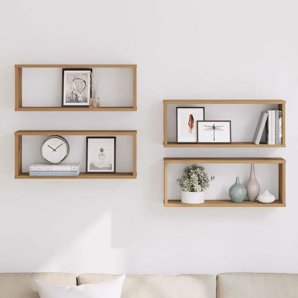 Set di 4 mensole a cubo vidaXL da parete in legno marrone, design moderno per soggiorno e camera da letto, L 30 x P 15 x H 30 cm