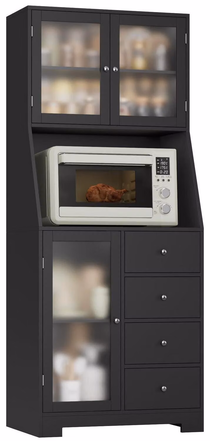 Mobile da cucina da 163 cm con piano di lavoro, 3 ante e 4 cassetti, colore nero