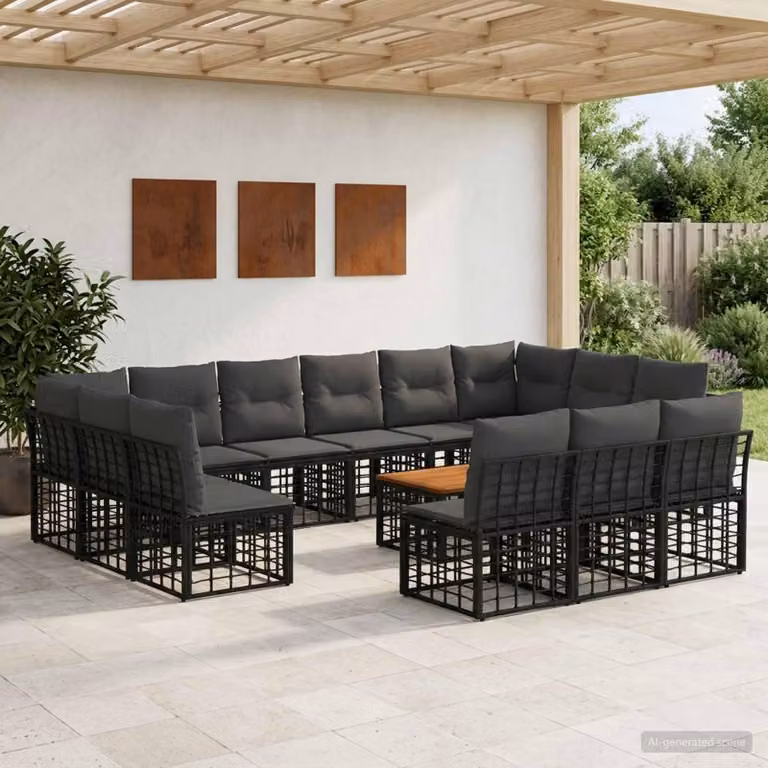 Maison Exclusive - Set da esterno per divano, 14 pezzi, colore nero e grigio scuro, realizzato in poliestere