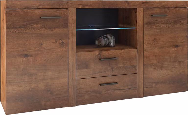 Masseno cassettiera RITMO 156 cm Credenza con 2 cassetti e 2 ante per soggiorno Camera da letto moderna 156x40x82 cm Marrone / Brown
