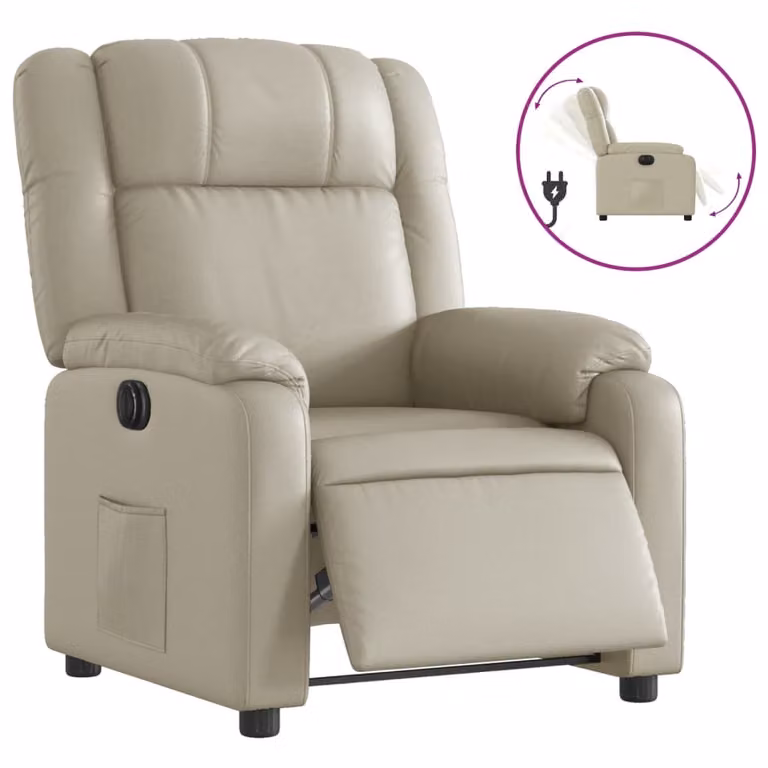 Poltrona Reclinabile Elettrica Crema in Pelle finta