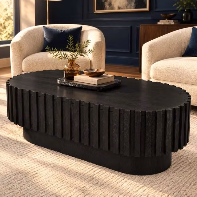Tavolino da caffè ovale 100x50x35;5 cm con cassetto in MDF nero