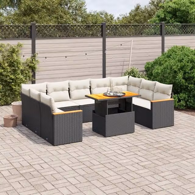 Set di Divani da Giardino Moderno VIDAXL in Polyrattan Nero con 11 Pezzi e Cuscini Inclusi – 1