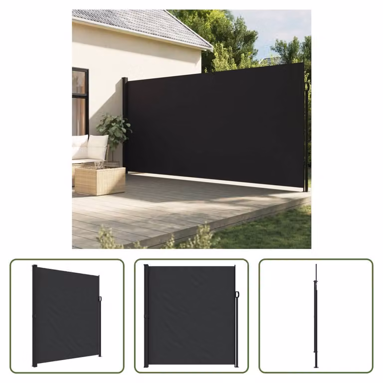 The Living Store Tenda laterale estensibile nera 220x500 cm