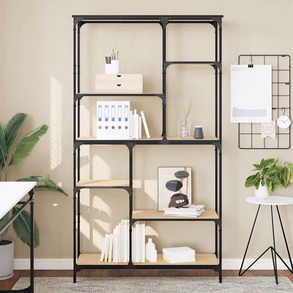 Libreria industrial vidaXL con 8 ripiani regolabili in legno e metallo, colore Rovere Sonoma, L: 99 cm, P: 35,5 cm, H: 176 cm