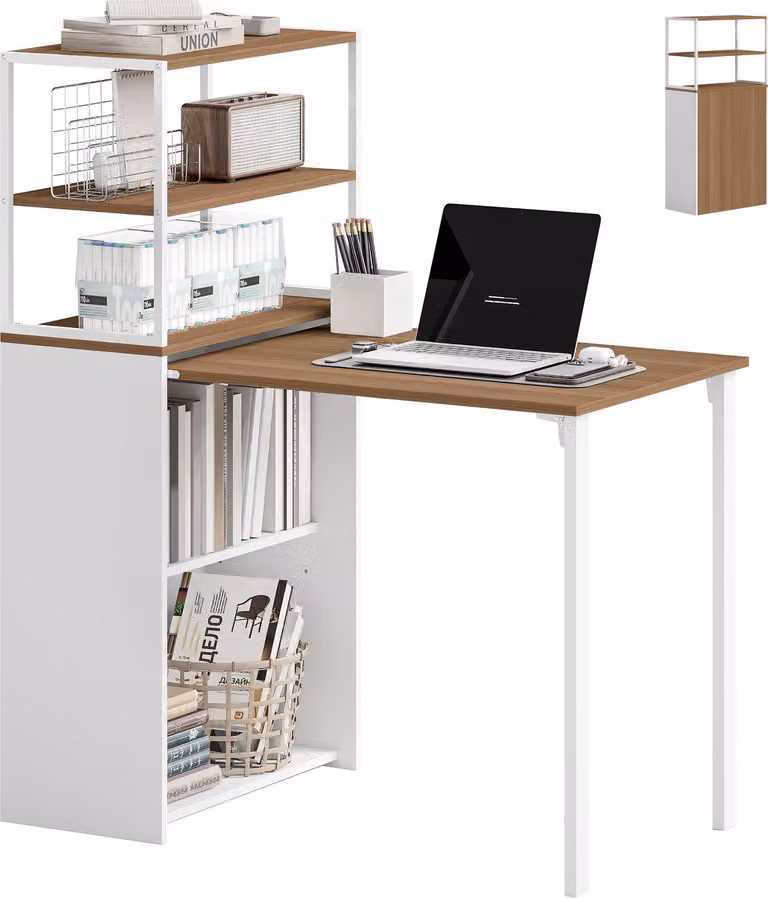 Scrivania pieghevole Tavolo da cucina con 4 ripiani Scrivania per computer Tavolo da lavoro Tavolo per laptop 105 x 60 x 127 cm Legno naturale