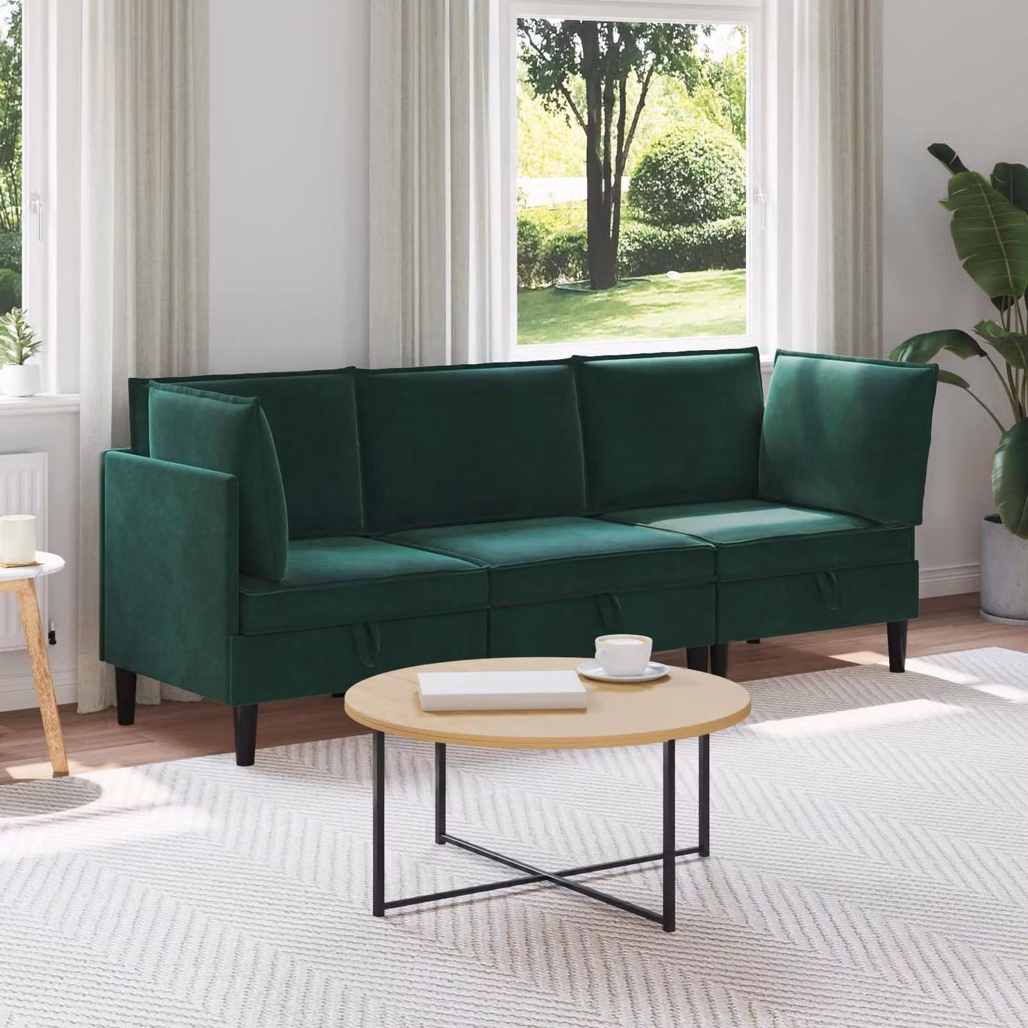 Set di mobili per il soggiorno vidaXL in velluto verde composto da divano a 3 posti, divano a 2 posti ed elemento angolare in stile moderno