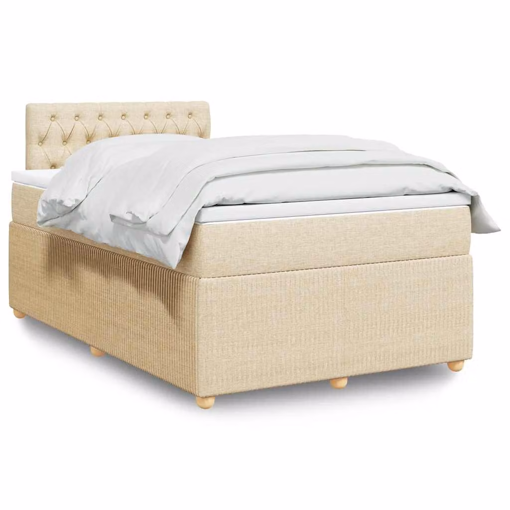 vidaXL Giroletto a Molle con Materasso in Tessuto Beige e Bianco L/P: 120 x 190 cm