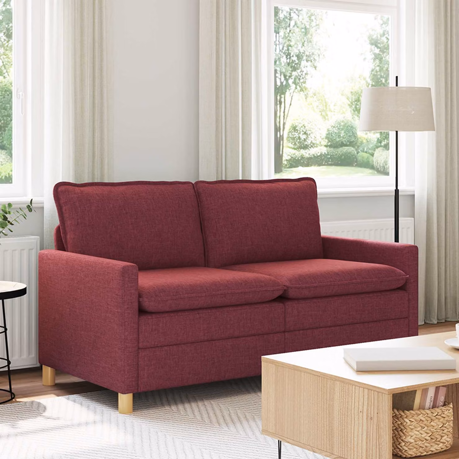 Divano 2 posti vidaXL Rosso Vino in tessuto con cuscini inclusi e coperture rimovibili L: 156 cm, P: 81 cm, H: 87,5 cm