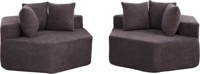 Poltrona singola esagonale in tessuto chenille con design modulare e versatile
