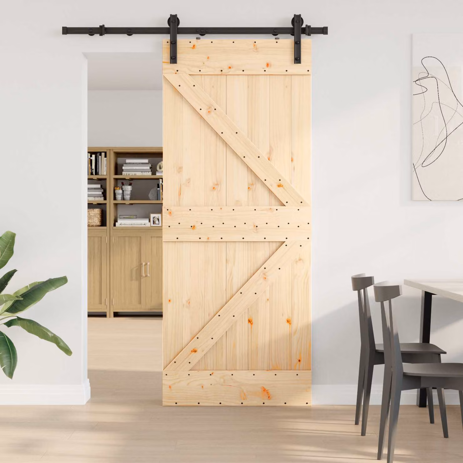 Porta scorrevole vidaXL NARVIK in legno e acciaio, Naturale e Nero, L: 152,5 cm, H: 210 cm, P: 85 cm