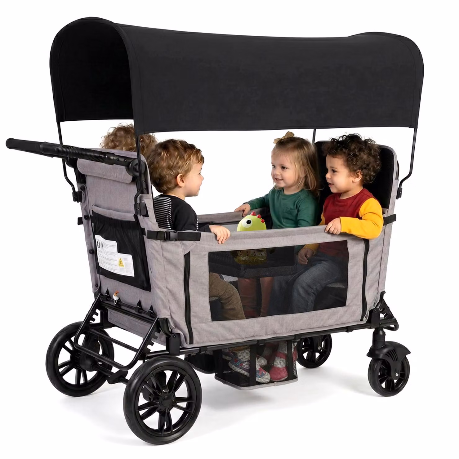 Carrello pieghevole Flieks con tettuccio, carrello a mano con cintura a 5 punti e 4 posti, sedile trasformabile in letto, regolazione dell'impugnatura a 8 posizioni, 138x126x72 cm, grigio chiaro