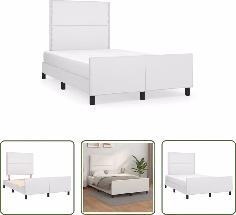 The Living Store Giroletto con testiera bianco 120x190 cm in ecopelle